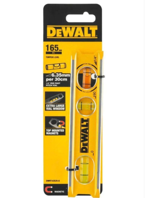 Рівень BILLET TORPEDO з алюмінію довжиною 165 мм з 3 капсулами і магнітами DeWALT DWHT42525-0