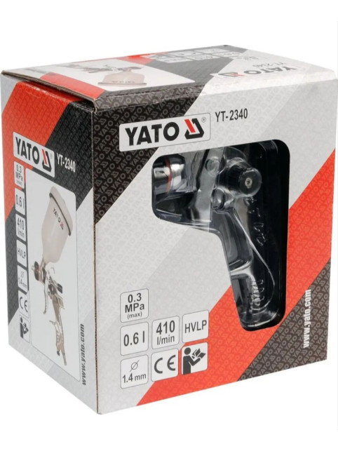 ПУЛЬВЕРИЗАТОР YATO HVLP 1.4 ММ З ВЕРХНІМ БАКОМ 0.6 Л YATO YT-2340